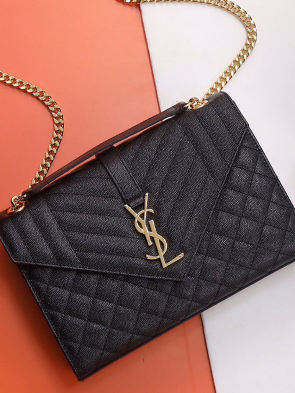 YSL ENVELOPE MEDIUM CHAIN BAG IN SUPPLE MATELASSÉ LEATHER